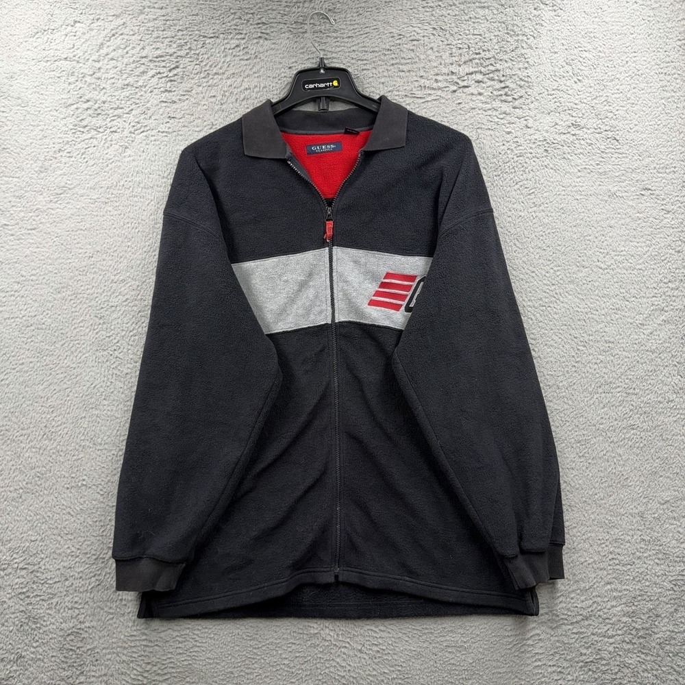 GUESS Men's Black Full Zip Track Jacket Logo Sleeve Size XL